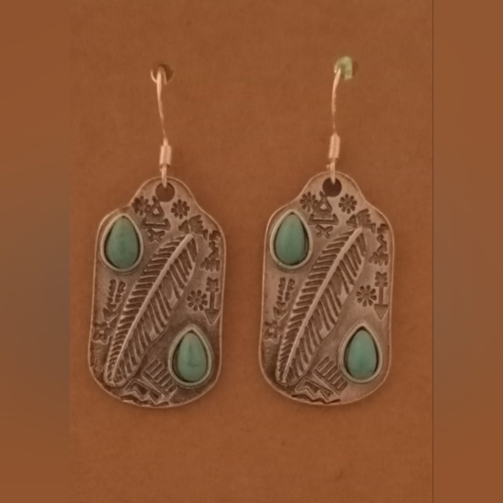 Silver and Turquoise Feather Earrings